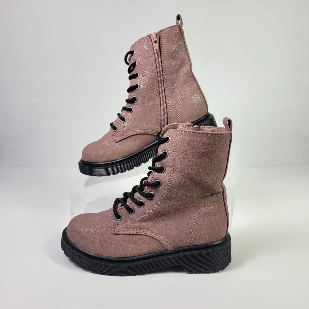 Steve Madden Girls Mauve Pink Shimmer Side Zip Up Boots Sz 12M